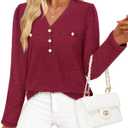 Triratna Long Sleeve Shirts for Women Dressy Button Front Tweed Blouses Business Casual Winter Tunic Tops Office Work (M)