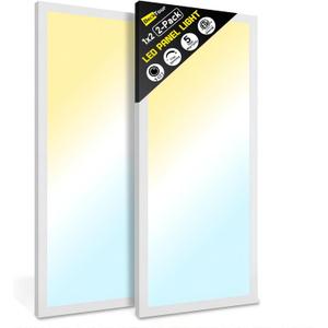 1x2 LED Flat Panel Surface Mount 2-Pack, Dimmable 24W 2880LM Ceiling Light with 5CCT (3000K-6000K), Ideal for Office, Home, Garage (White)