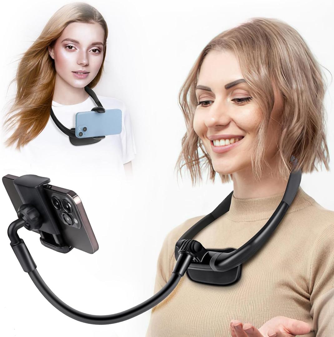 Cell Phone Stand, Neck Cell Phone Holder, Hand Free Flexible Gooseneck Phone Holder for Bed, Neck Phone Holder POV/Vlog Selfie Mount, Universal Multi-Functional Phone Stand for 4.7''-6.7'' Phone (Black)