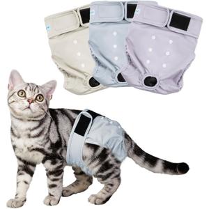 Paw Legend Cat Diapers for Female Cats Spraying Washable Reusable Kitten Diapers for Cats Incontinence Pet Diapers (3 Pack, Small) (Morandi Color)