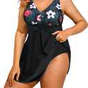 Holipick Plus Size Swim Dress Women - One Piece Swimsuit with Skirt V Neck Tummy Control Bathing Suit
