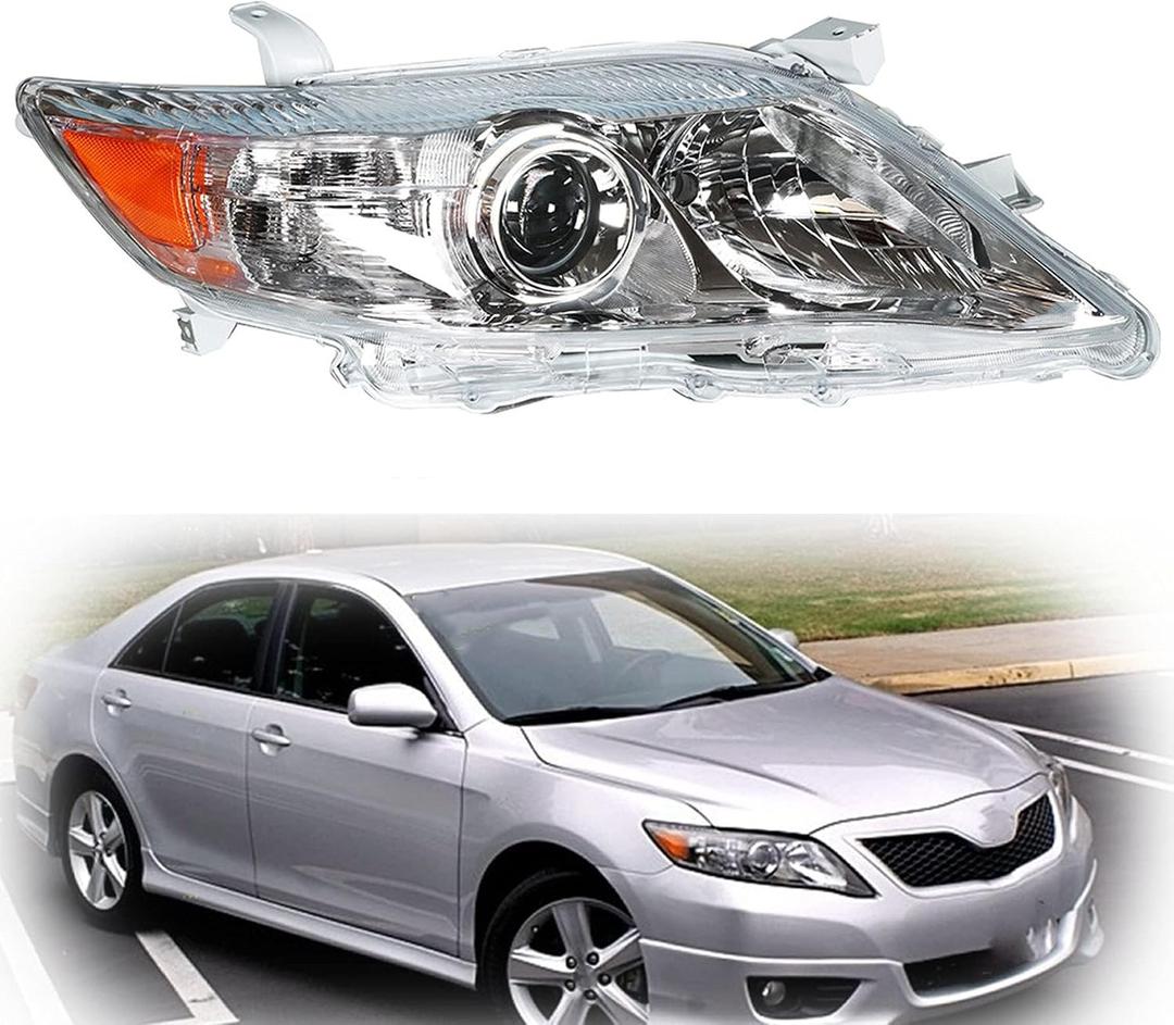 munirater 81110-06520 Right Front Chrome Projector Headlight Light Lamp Passenger Side Replacement for Camry 4-Door Sedan 2010 2011