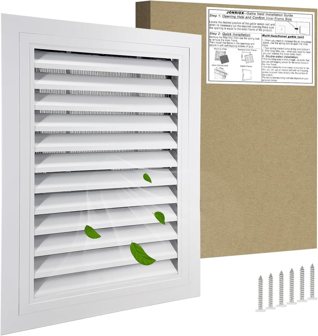 16"*22" Gable Vent,Aluminum Alloy Wall Vent Shed Vents,with Removable Strainer and 180 Degree Opening Angle.Ideal for Attic,Shed,Garage,Play House,Coop.[Inside Dimensions:13.3"w X 19.6"h]-White 1 Pack