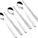 Korean Metal Chopsticks and Spoons Set, Reusable Stainless Steel Flatware Chopsticks and Spoons with long-hand, set of 3 (Lucky Clover)