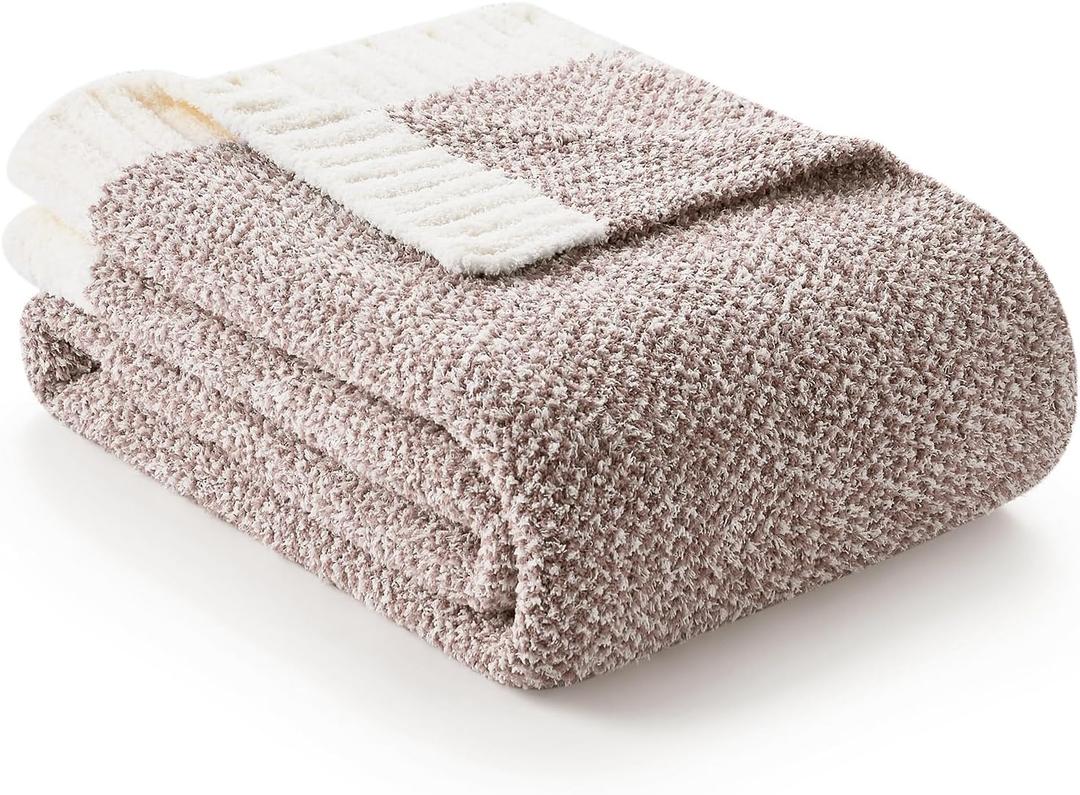 Snuggle Sac Heather Taupe Throw Blanket for Couch, Oversized Throw XL Super Soft Warm Blankets Cozy Knit Fuzzy Lightweight Throws for Sofa, Bed, Living Room, Taupe, 50x70 inches
