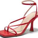 Coutgo Womens Strappy Kitten Heels Sandals Square Open Toe Flip Flops Summer Dress Shoes (Red, 9
)