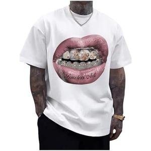 GORGLITTER Men's Lip Pattern Graphic Tees Loose Short Sleeve Crewneck T Shirts Streetwear Top, Size S