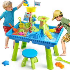 Water Table for Toddlers 3-5,2 in 1 Kids Sand Water Table with 37PCS Accessories,Large Activity Sensory Play Table Outdoor Toy on Backyard Beach Summer for Kids Toddler 3 4 5 6 8