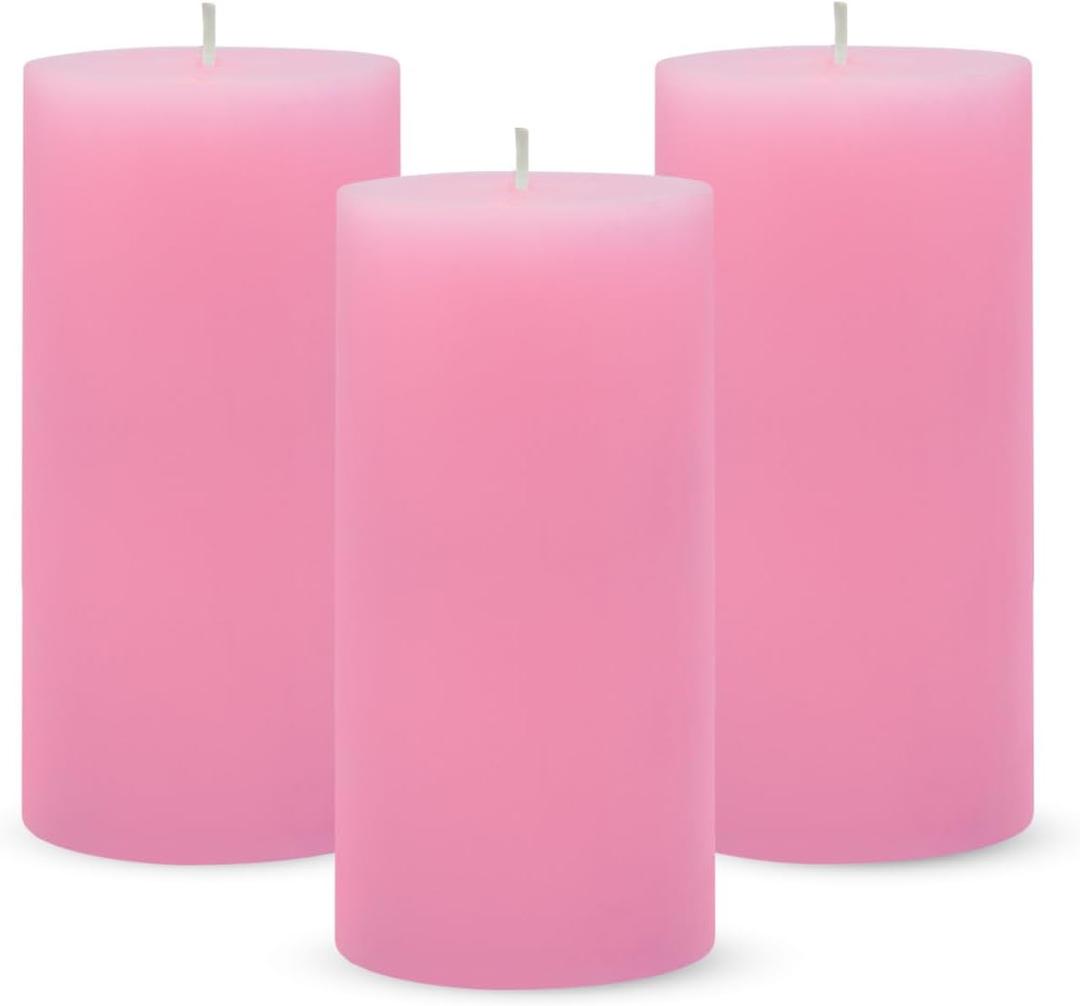 3 Packs 2.8x6 Inch Pink Pillar Candles, Unscented Dripless Long Burning Colored Cylinder Candles for Home, Wedding, Party, Dinner Table Emergency Power Outage