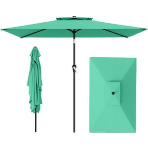 AreShark 6.5'x10' 2 Tiers Rectangular Patio Umbrella - Outdoor Umbrella Waterproof UV Protection, Market Table Umbrella w/Push Button Tilt for Pool, Lawn, Balcony(Turquoise)