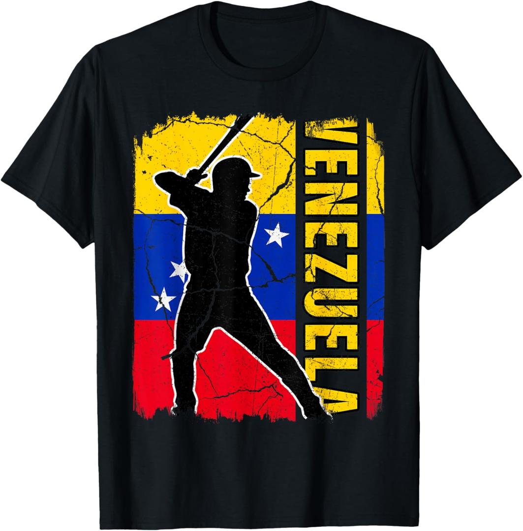 Venezuelan Baseball Player Venezuela Flag Baseball Fans T-Shirt, Size M