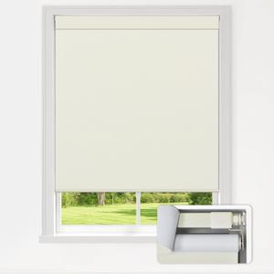 LazBlinds No Drill Blackout Roller Shades, 34" W x 48" H, Cream | Cordless, Thermal Insulated Fabric, UV Protection, For Indoor Windows, For Home and Office