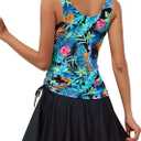 SEAFORM Women's Two-Piece Tankini Swimsuits Tummy Control Bathing Suits False Two-Piece Tankini Top with Swim Dress for Women (Green)