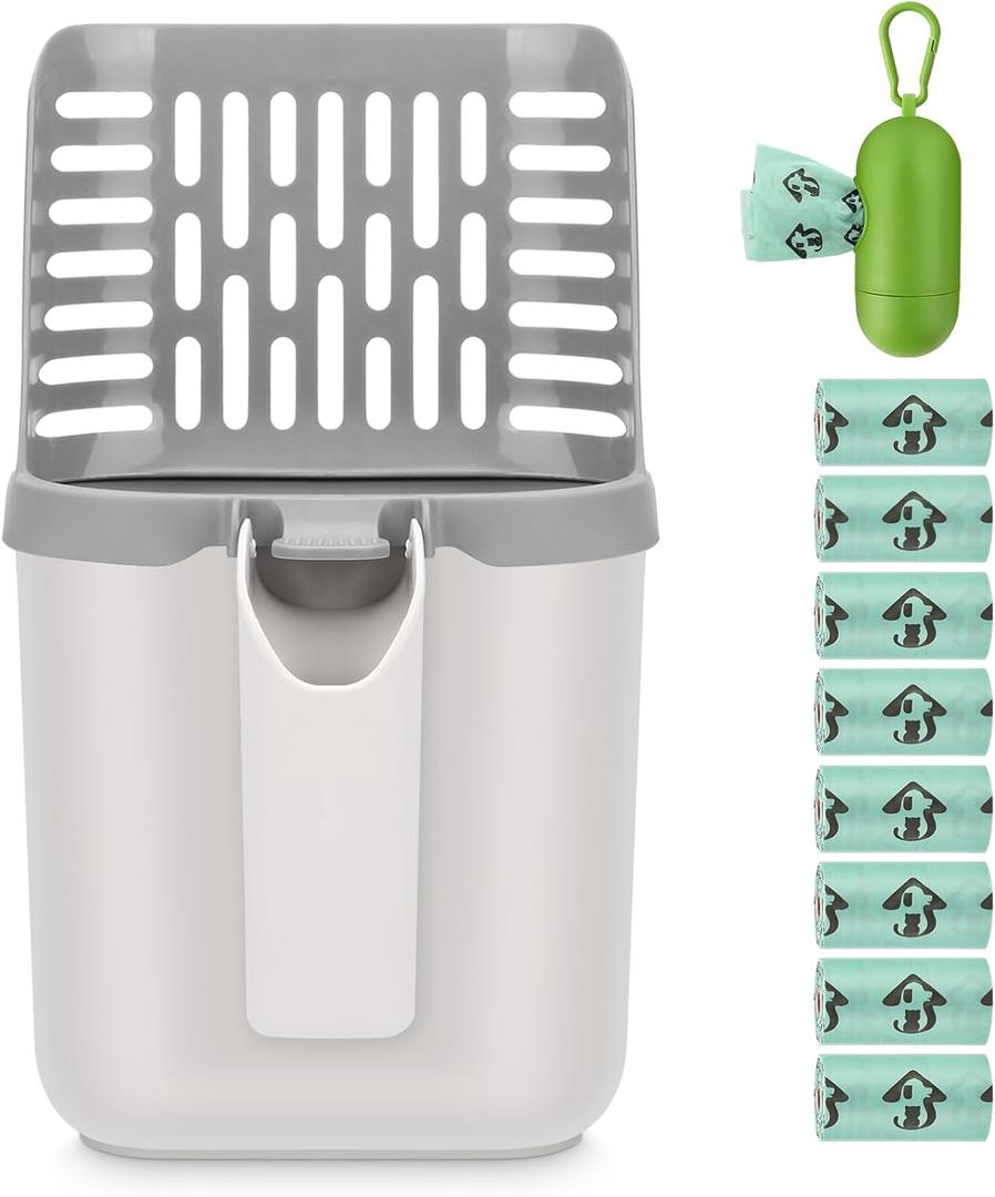 MYPIN Large Cat Litter Scooper with Bags, Upgraded Cat Litter Shovel with Holder and Waste Can, Cat Scooper with Extra 135 Count Litter Waste Bags, Large Capacity Portable Litter Shovel