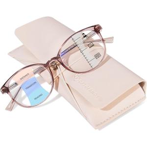 OPTOFENDY Progressive Multifocal Reading Glasses for Women Men, TR90 Fashion Blue Light Computer Readers, Crystal Brown 3.0 x