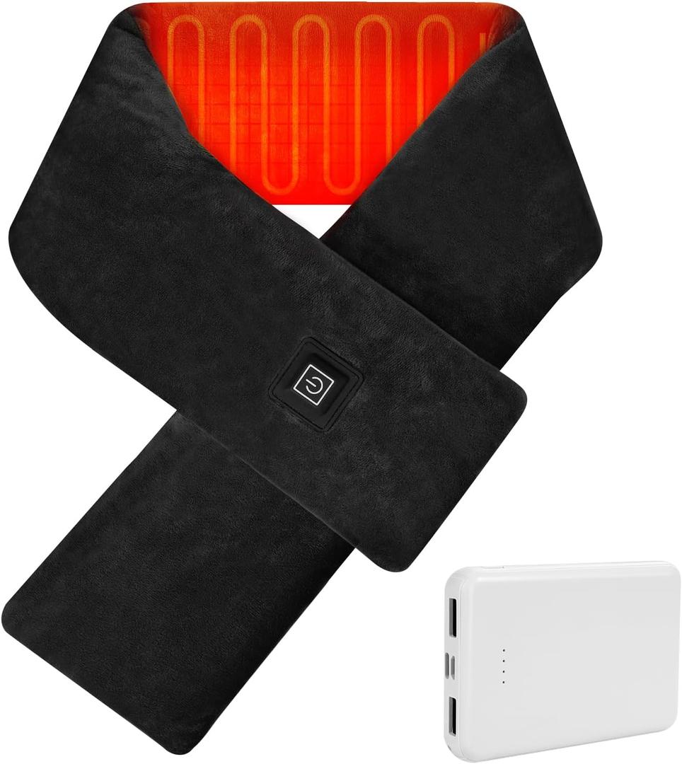 Rechargeable Cordless Neck Heating Pad; 5000mAh Power Bank Neck Warmer for Pain Relief; Fast Heating Electric Heat Wrap with 3 Temp Settings; Portable Thermal Pad for Men & Women(Black)