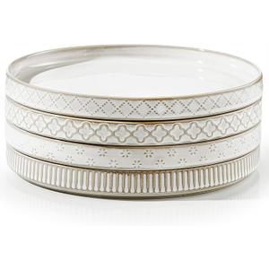 getstar 8 Ceramic Dinner Plates, Set of 4, Microwave & Dishwasher Safe, Salad Pasta Deep Plates with Embossments Set of 4