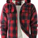 SCODI Men's Flannel Shirt Jacket Fleece Sherpa Lined Plaid Jackets Coat Full Zip Up Hoodie Winter Outwear (Large, Red Black)