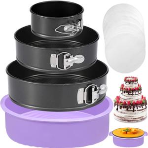 Springform Pan Set of 3 Leakproof Spring Form Pan for Cheesecake, Nonstick 4 7 9 Inch Cheesecake Pan with Silicone Protector, Springform Cheese Cake Pans Sets for Baking with 50Pcs Parchment Paper