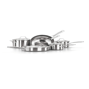 Calphalon Classic Stainless Steel Cookware Set, 10-Piece, Impact-Bonded Aluminum Base, Stay-Cool Handles