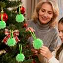 12Pcs Green Furry Christmas Ball Ornaments Green Christmas Tree Hanging Decorations Faux Fur Pom Pom Ball for Xmas Tree Wreath Decor Home Party Supplies