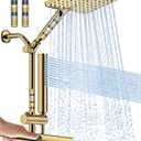 Filtered Shower Head with Handheld Spray Combo High Pressure Rain Shower Head Dual Shower Head with Filters - Removes Chlorine Height Adjustable & Built-in Power Wash (Gold)