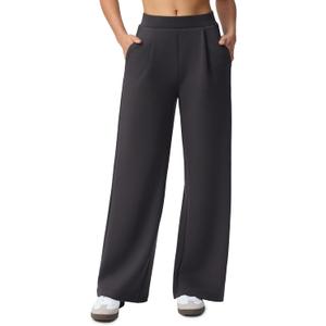 Wide Leg Pants for Women High Waist Relaxed Dress Pants with Pockets 30" (Black, S)