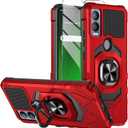 6 x Compatible for Cricket Magic 5G Case, AT&T Propel 5G Case with Tempered Glass Screen Protector,Ring Kickstand,Military Grade Heavy Duty Shockproof Protective Cover (Red)