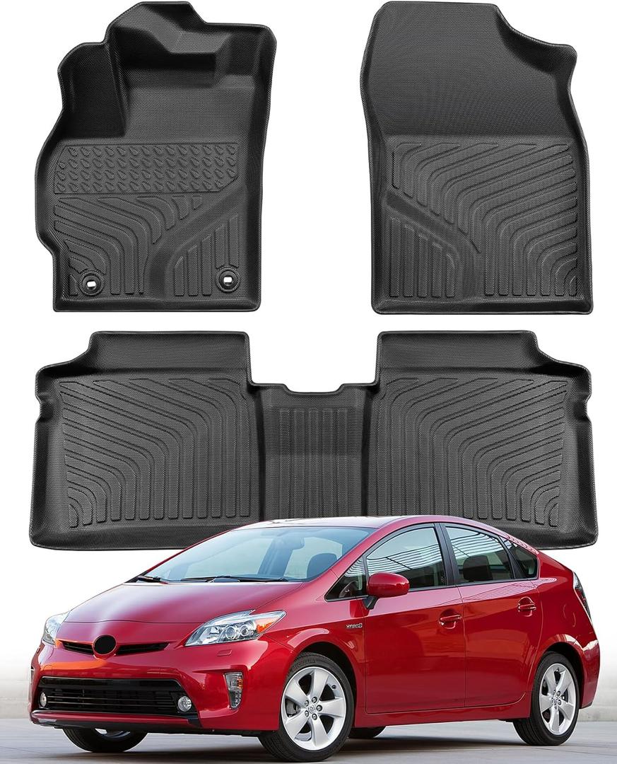 for Toyota Prius 2015 2014 2013 2012 Floor Mats Rubber Carpet Liner (Not Fit for Plug-in, V or C Models) All Season Weather Protector Waterproof Anti-Slip Tech Automotive Car Accessories Black
