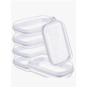 Sanwuta 6 Pcs Clear Hard Zipper Case Plastic Zipper Pouches Transparent Makeup Bag Pencil Case Pouches Toiletry Diaper Bag for Travel Toy Storage Organizer Bins(White,7.48 x 3.94 x 2 Inch)