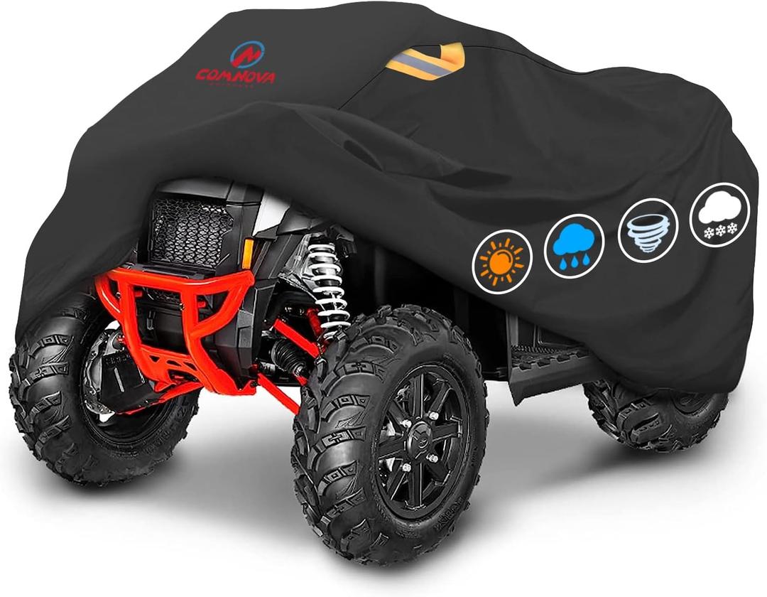 Comnova ATV Cover for 4 Wheelers - 88 Inch ATV Covers 600D Heavy Duty & Waterproof, Outdoor Four Wheeler Quad Cover All Weather Large for Polaris, Kawasaki, Arctic Cat, Honda, Yamaha and More (Black)
