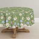 Horaldaily Spring Tablecloth 90×90 Inch Round, Elegant Turquoise‌ Magnolia Flower Washable Seasonal Table Cover for Party Picnic Dinner Decor