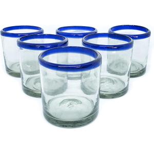 Cobalt Blue Rim 8 oz DOF Rock Glasses (set of 6), Recycled Glass, Lead-free, Toxin-Free (DOF Rocks)