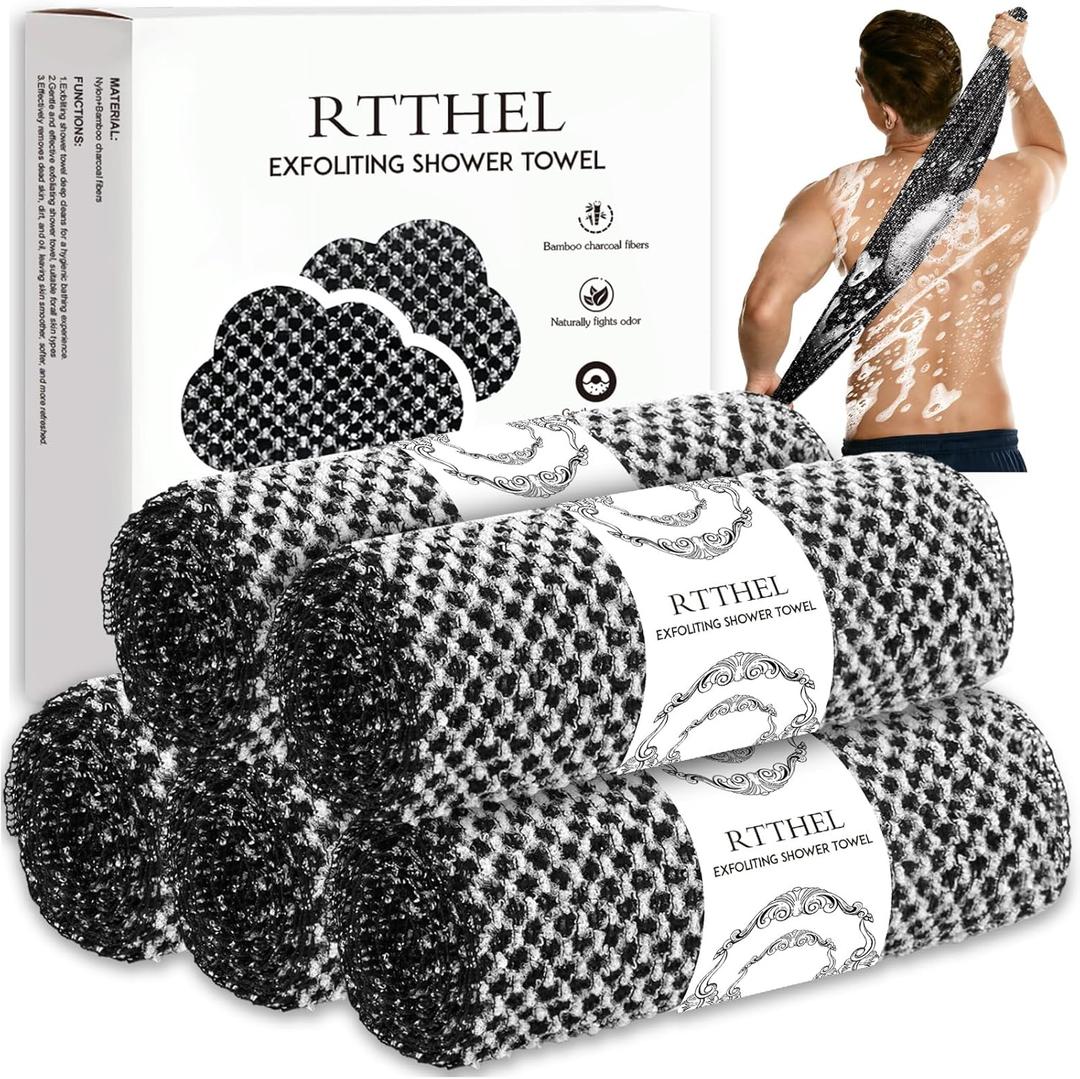 2 x 5 Pack Back Scrubber for Shower – Exfoliating Shower Towel, Japanese & Korean Scrub Washcloth, Body Exfoliator, Loofah/Luffa Sponge Bath Cloth, Exfoliating Scrub Towel, Back Washer for Women & Men