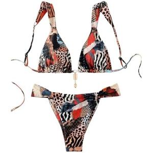 RoseSeek Women's 2 Piece Leopard Floral Bathing Suit Wireless Triangle Swimsuit High Waisted Bikini Sets Size L