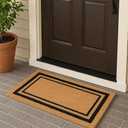 Kempf Black Border Coco Coir Doormat, 18" x 30", Non-Slip Backing, Heavy Duty Natural Fiber Front Door Welcome Entrance Mat, Low Clearance, Outdoor Indoor