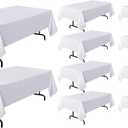 sancua 10 Pack White Tablecloth 60 x 120 Inch, Rectangle Table Cloth for 8 Feet Tables - Stain and Wrinkle Resistant Washable Polyester Table Cover for Dining Tables, Buffet Parties and Camping