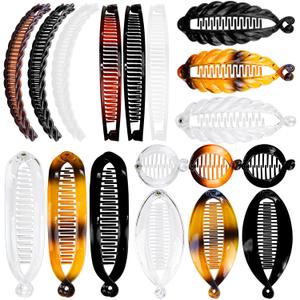18 Pieces Banana Hair Clips Classic Clincher Combs Ponytail Hair Comb Fishtail Hair Holder Double Banana Clip Set for Women Girls, 6 Styles