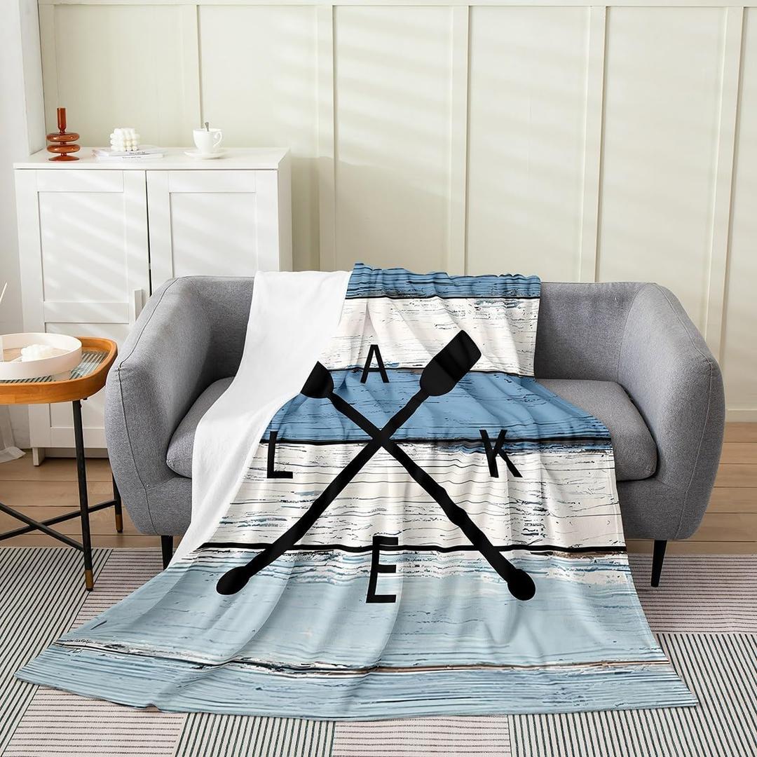 Feelyou The Lake Flannel Fleece Throw Blanket,All Season 12 Hooks Lake Paddle Bed Blanket Boys Retro Wood Barn Farmhouse Fuzzy Blanket for Bed Sofa,Bedroom Decor Adventure Plush Blanket Twin 60"x80" (Multi 14)