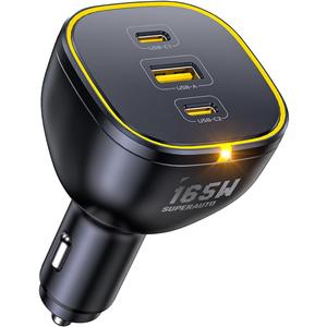 AOHI 165W Laptop Car Charger Adapter 140W PD 3.1/ 100W PD 3.0 USB C Super Fast Charging PPS 45W 3-Ports QC5.0 Car Lighter Charger for MacBook Pro, iPhone 16/15, Galaxy S24 Ultra, iPad, Black