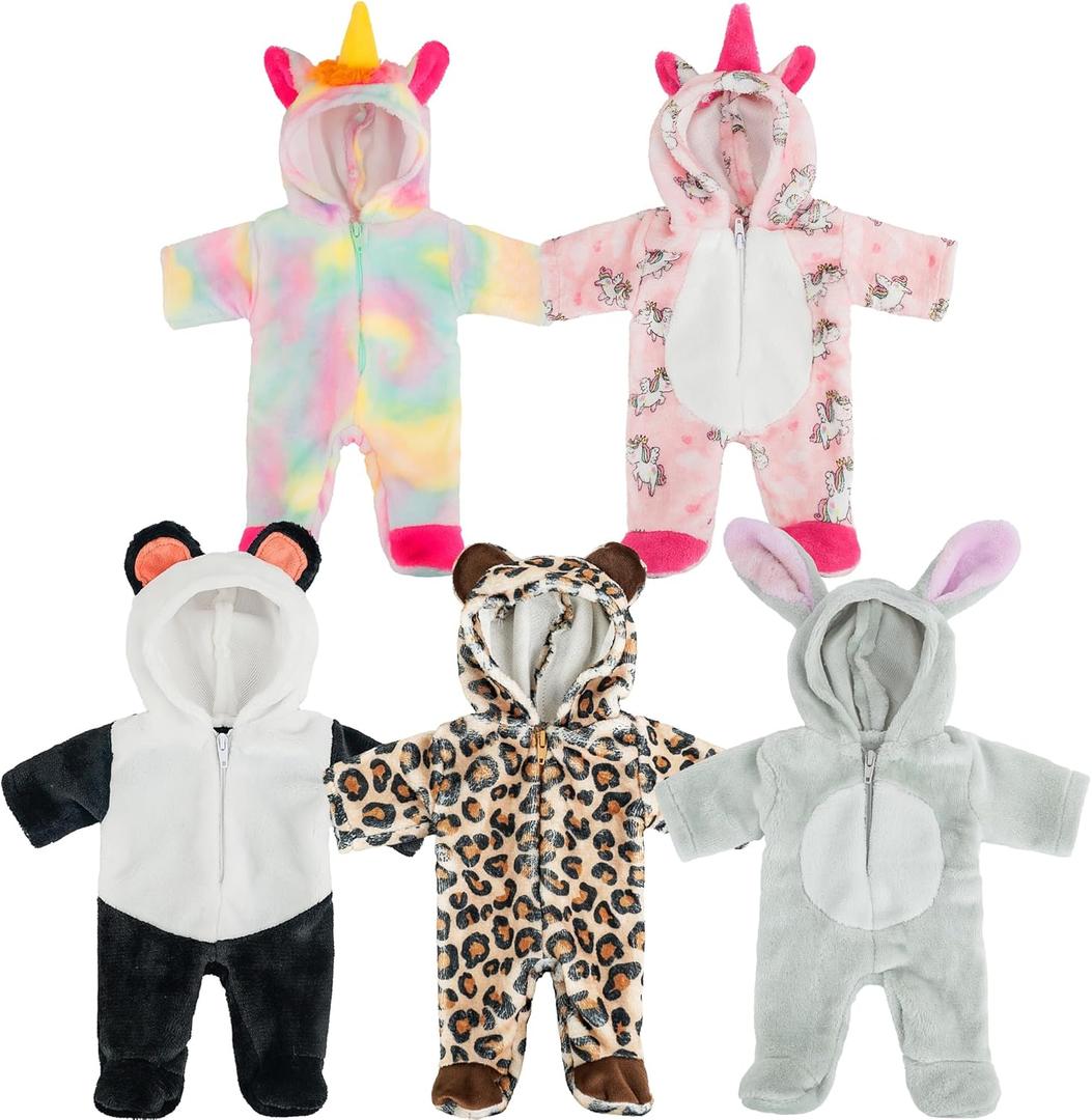 SMILESSKIDDO Baby Doll Clothes - 5 Sets Super Soft Animal Styling Dolls Outfits Jumpsuits for 14 to 18 Inch New Born Babydoll, Baby Doll Accessories Clothes for 14 16 18 Inch