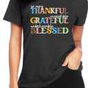 Thanksgiving Shirt for Women Fall Pumpkin Bow T-Shirt Funny Thankful Blessed Tee Tops (S)