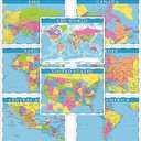 Educational Placemats for Kids Set of 8 World Map Placemat Non Slip Washable Eat Table Mat USA, Europe, Asia, Africa, South America, Central America, Canada Maps for Primary School Dining Table