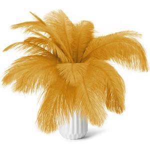 80pcs 15-17 inches (38-43 cm) Natural Bulk Ostrich Feathers Kit. Kits Contain 8-10 inches of Feathers and 7 inches of White Feather Sticks.for Various DIY Projects. (Gold, 8-10-Inch)