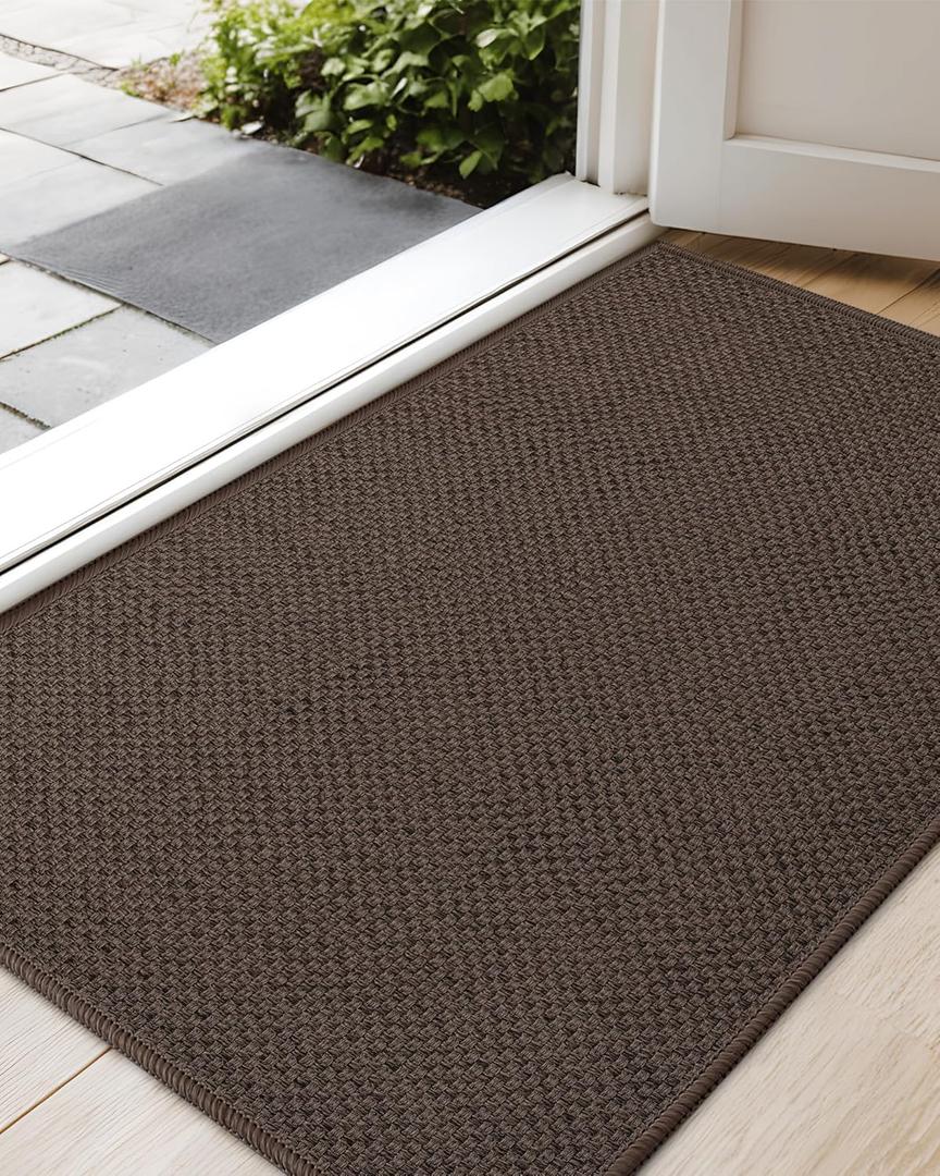 Color&Geometry Front Door Mat, 17"x29", Indoor Entrance Rug, Non-Slip, Washable, Low-Profile, Brown (Rolled-up NO Creases) (17"x29", Brown)