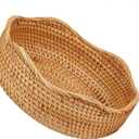 Natural Rattan Round Fruit Basket Bowls, Hand Woven Decor Serving Baskets, Wicker Storage for Dinning Room (Wave-Medium)