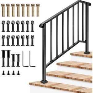 VIVOSUN Outdoor Handrail, 4 Step Stair Handrail, 54" x 36" Fits 1 to 4 Steps, Wrought Mattle Iron Stair Railing with Curved End and Balusters for Concrete Step, Porch Steps, One-Step Assembly, Black