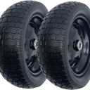 2 x 2-Pack Small 13x5.00-6 Flat Free Tire with Rim,2.25" Offset Hub with 5/8" Ball Bearing,Diameter 12.2",Width 3.6" w/Grease Fitting,300lbs Capacity,13x5-6 No-Flat Solid Wheel,for Lawn mower,Garden Cart