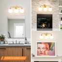 Modern Brushed Gold 3-Lights Vanity Light Fixtures with Milky White Glass Ball Shades, Mid Century Brass Wall Sconce Lighting Fixtures over Mirror, Wall Sconces for Bathroom Dressing Table Bedroom