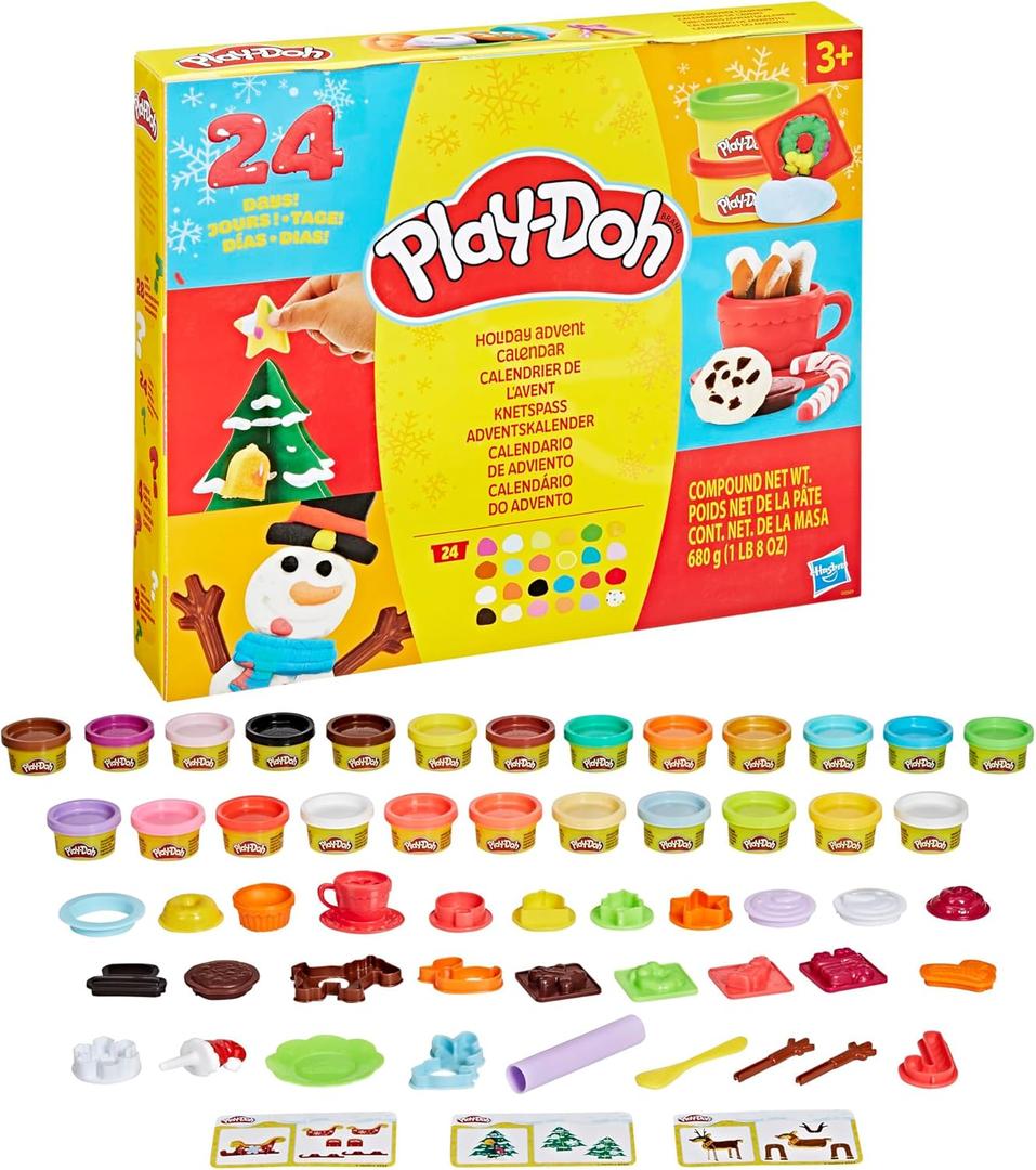 Play-Doh Holiday Advent Calendar for Kids, 24 Day Countdown, Multiple Surprise Gifts Behind Each Door, Arts & Crafts, Ages 3+